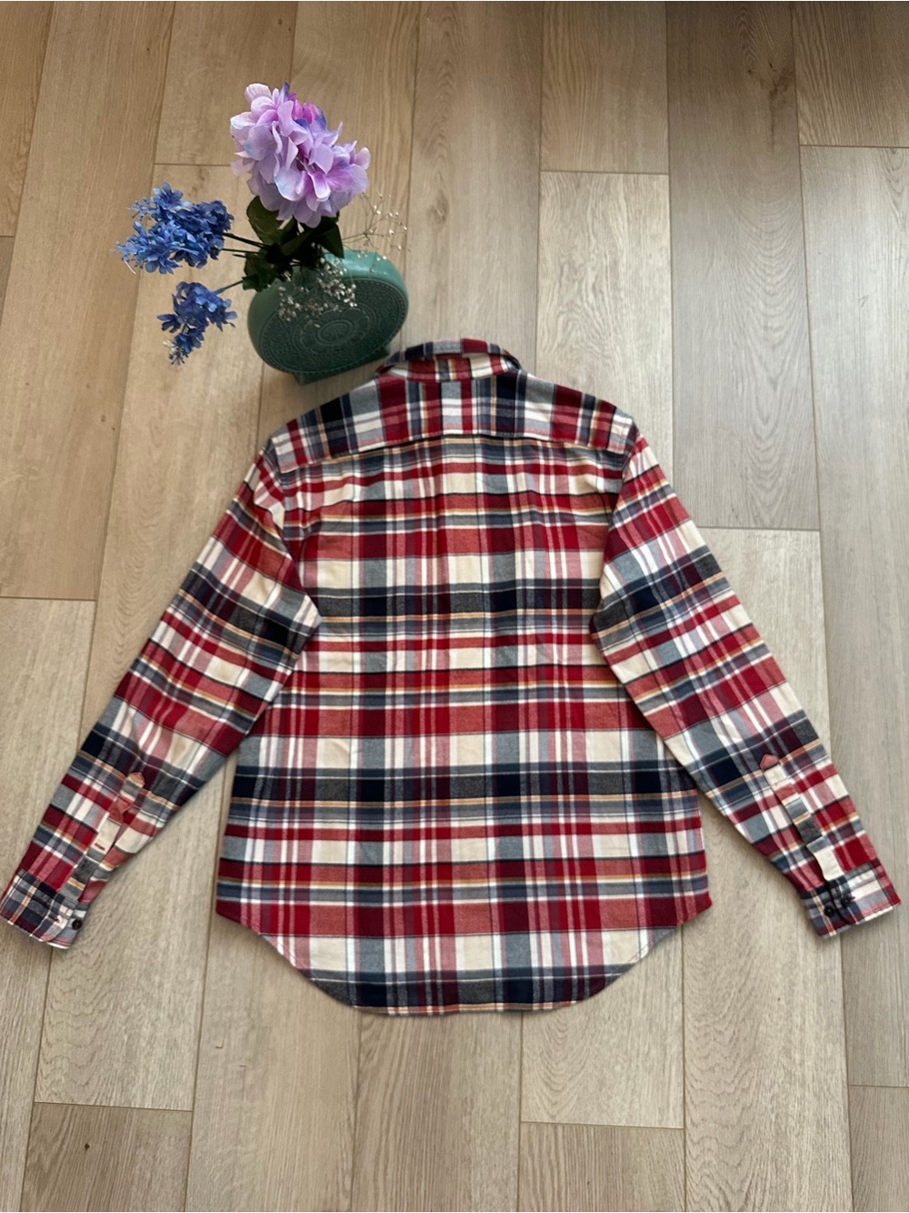 Lacoste Red Navy Plaid Button-Down Shirt classic fit Size L - Picture 4 of 10